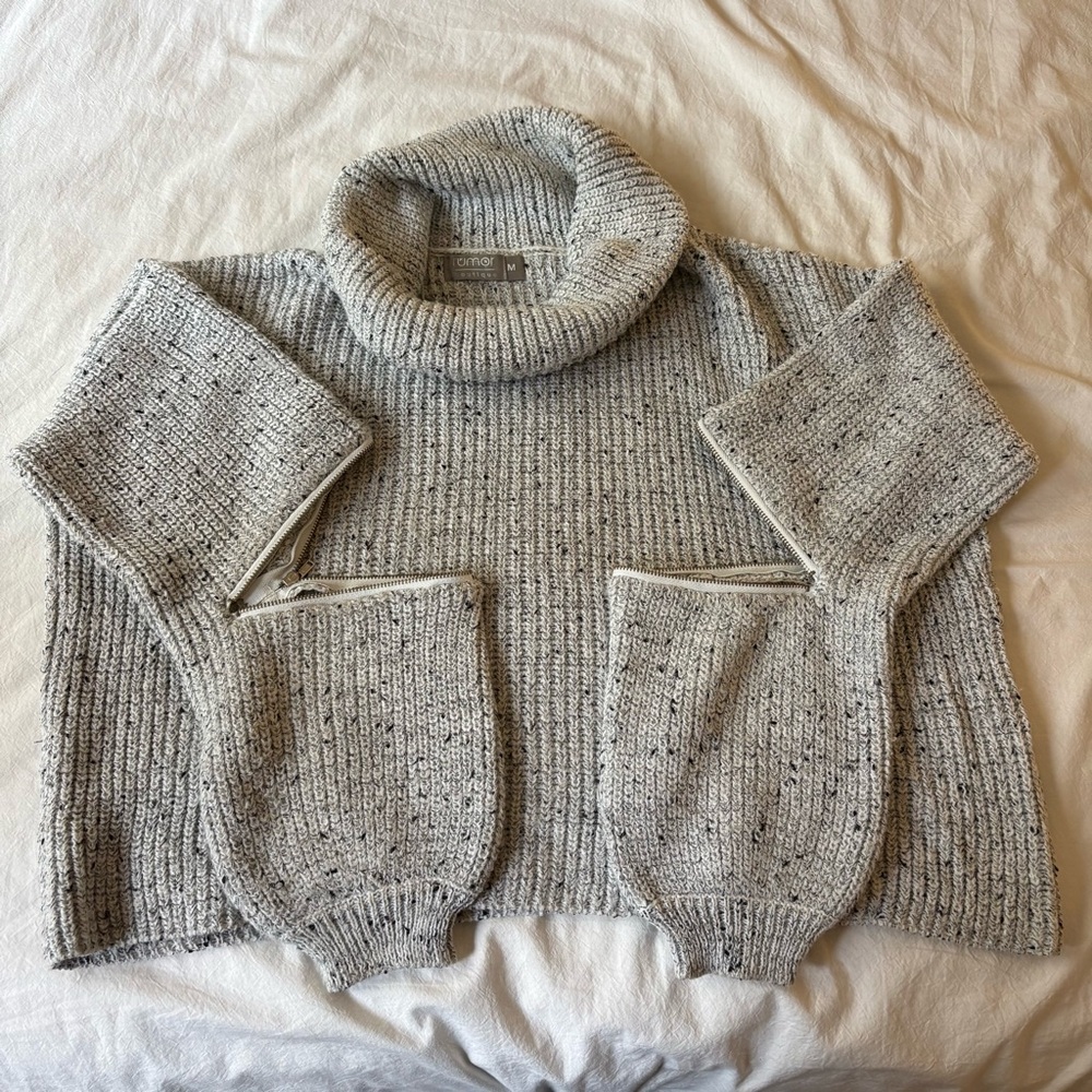 LF Speckled Gray Cowl Neck Sweater with zipper detail